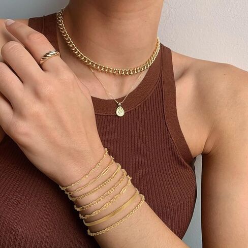 Reoxvo Bracelets Stack Silver Plated Chain Bracelet Set for Women Gold Hand Chain Rings Bracelets Jewelry for Women Trendy in Kuwait