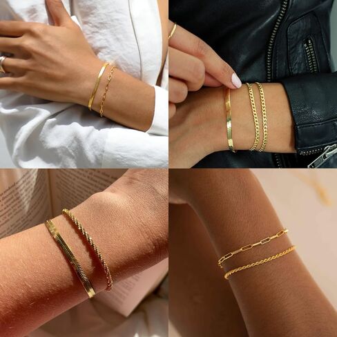 Reoxvo Bracelets Stack Silver Plated Chain Bracelet Set for Women Gold Hand Chain Rings Bracelets Jewelry for Women Trendy in Kuwait