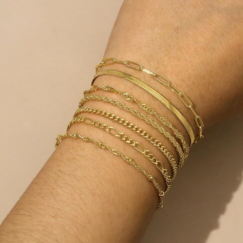 Reoxvo Bracelets Stack Silver Plated Chain Bracelet Set for Women Gold Hand Chain Rings Bracelets Jewelry for Women Trendy in Kuwait