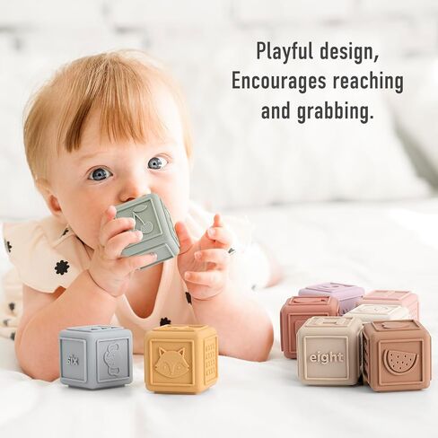 Baby Blocks Toys Stacking for Babies Silicone Soft Building Blocks Teethers Toys Montessori Toys for Babies Education Toys for Toddler Baby 8 PCS-Gentle in Saudi Arabia