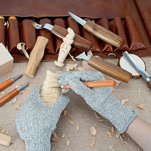 Wood Carving Kit, 20Pcs Wood Carving Tools with PU Leather Storage Bag, Wood Whittling Kit with 3Pcs Chisels & 8Pcs Whittling Knives & 5 Detail Carving Knives for Beginners and Enthusiasts in Kuwait
