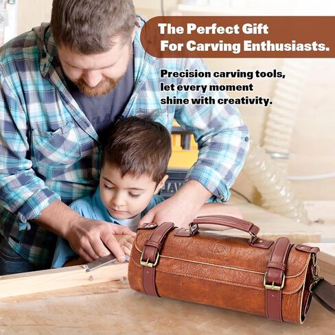 Wood Carving Kit, 20Pcs Wood Carving Tools with PU Leather Storage Bag, Wood Whittling Kit with 3Pcs Chisels & 8Pcs Whittling Knives & 5 Detail Carving Knives for Beginners and Enthusiasts in Kuwait