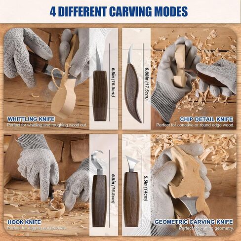 Wood Carving Kit, Whittling Kit for Beginners 21PCS Wood Carving Tools with Cut Resistant Gloves, Wood Spoon Carving Set, Ideal Gift for Kids Adults in Saudi Arabia