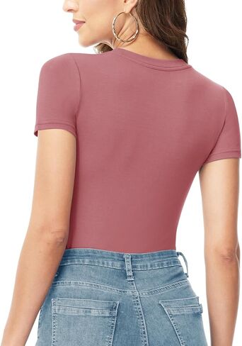 TNNZEET Bodysuits for Women - Black Bodysuit Women Tops Round Neck T Shirts for Women Fashion Body Suit Going Out Tops in Kuwait