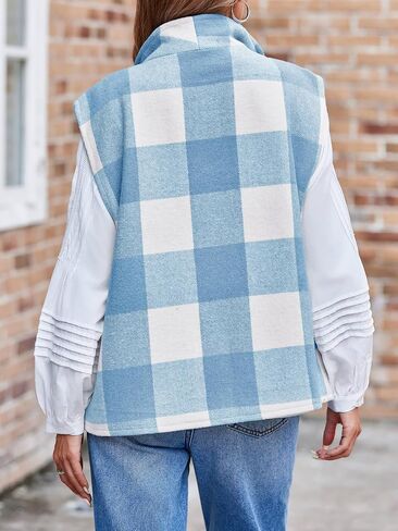Cicy Bell Womens Plaid Vest Sleeveless Button Down Wool Blend Coats Dressy Casual Outerwear with Pockets in Saudi Arabia