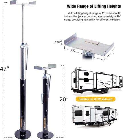 LEADBRAND Slide Out Support Jacks - Slide Out Stabilizers for RV, Camper and Travel Trailer, with Anti-Vibration Rubber mat on top, Stands for Hand Jack, Up to 5,000 lbs Capacity, Pack of 2 (20-37“) in Kuwait
