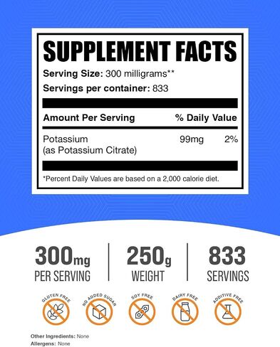 BulkSupplements.com Potassium Citrate Powder - Potassium Citrate Supplement, Potassium Powder, Potassium 99mg - Gluten Free, 300mg per Serving, 500g (1.1 lbs) (Pack of 1) in Kuwait