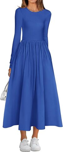 BTFBM Casual Long Sleeve Dresses Fall Dresses Solid Wedding Guest Dress Midi Dress Flowy Bohemian Long Dress in Saudi Arabia