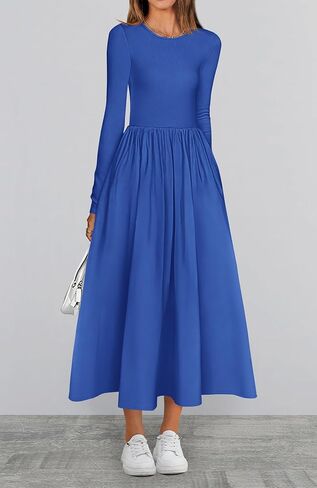 BTFBM Casual Long Sleeve Dresses Fall Dresses Solid Wedding Guest Dress Midi Dress Flowy Bohemian Long Dress in Saudi Arabia