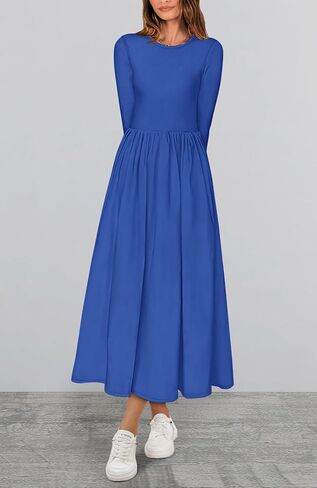 BTFBM Casual Long Sleeve Dresses Fall Dresses Solid Wedding Guest Dress Midi Dress Flowy Bohemian Long Dress in Saudi Arabia