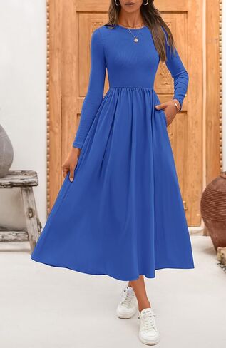 BTFBM Casual Long Sleeve Dresses Fall Dresses Solid Wedding Guest Dress Midi Dress Flowy Bohemian Long Dress in Saudi Arabia