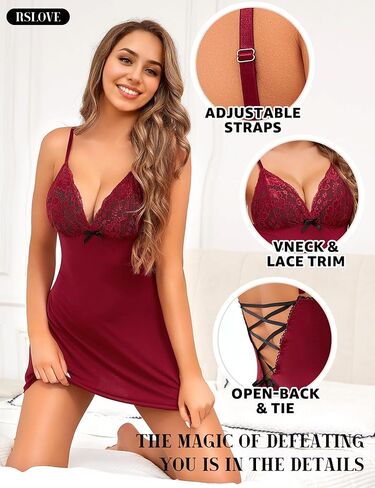 RSLOVE Women's Lingerie Sexy Nightgowns - Lace Babydoll Sexy Chemise Strappy Sleepwear Exotic Sleep Dress in Kuwait