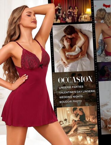 RSLOVE Women's Lingerie Sexy Nightgowns - Lace Babydoll Sexy Chemise Strappy Sleepwear Exotic Sleep Dress in Kuwait