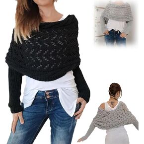 Knitted Cable Wrap,Shrugs For Women,Knitted Wrap,Scarf With Sleeves For Women,Sweater Scarf with Sleeves