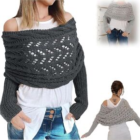 Knitted Cable Wrap,Shrugs For Women,Knitted Wrap,Scarf With Sleeves For Women,Sweater Scarf with Sleeves