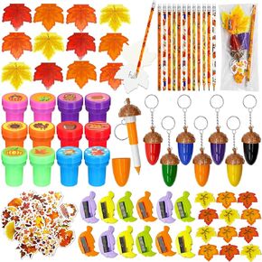 122 Pcs Fall Pumpkins Party Favors Maple Leaf Party Supplies Thanksgiving Day School Stationery Set Harvest Classrooms Reward Prizes Pencils Erasers Stickers Goodie Bag Fillers