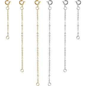 KOPOX 6 Pcs Necklace Extenders, 2", 4", 6" Silver and Gold Plated Necklace Extender Chain Set for Necklaces, Bracelet and Women Jewelry Making