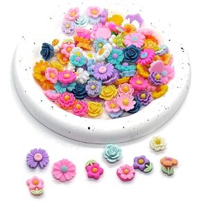 100PCS Daisy Flower Slime Charms, Flatback Flower Resin Charms, Mini Resin Slime Charms Cabochons for Jewelry Making, Colorful Resin Charms for DIY Scrapbooking Craft Embellishments Crafts