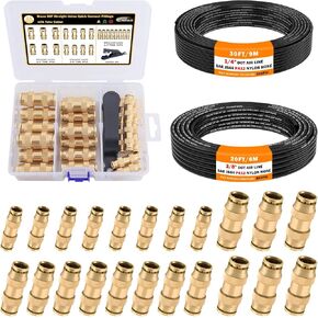 43 Pcs Brass DOT Air Line Fittings with 50FT 1/4" DOT Air Line and 32.8FT 3/8" DOT Air Hose Kit 1/4 3/8 1/2 Push to Connect Fitting NPT Thread & Quick Connect Air Fitting