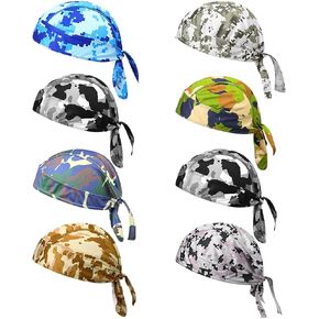 8Pcs Do Rag Skull Cap Sweat Wicking Doo Rag Helmet Liner Cooling Cap Motorcycle Cycling Head Wraps Bandana Beanie Hat