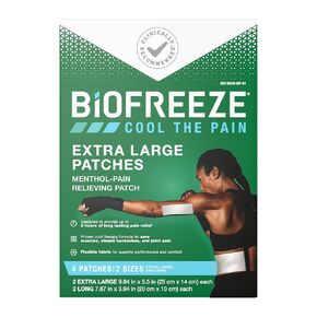 Biofreeze XL Menthol Pain Relieving Patches, 4 Patches 2 Sizes Up To 8 Hours Of Long Lasting Pain Relief Associated With Sore Muscles, Arthritis, Simple Backaches, And Joint Pain (Packaging May Vary)