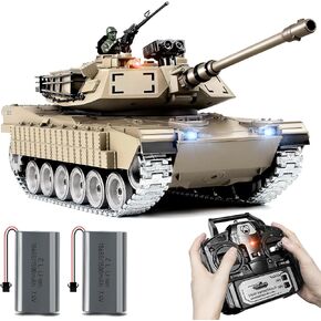 RC Tank, 1:18 Metal M1A2 Abrams Remote Control Model Toys, 2.4Ghz Military RC Tank That Shoots BBS and Water Bullets for Adults and Kids, RC Army Vehicle Aged 6+ with Smoke, Sound and Lights