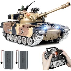 RC Tank, 1:18 Alloy Metal US M60 Remote Control Army Model Toys That Shoots BBS and Water Bombs, 2.4Ghz RC Vehicle with Smoke, Sound and Lights, Military Tank for Adults and Kids 6+ Year Old
