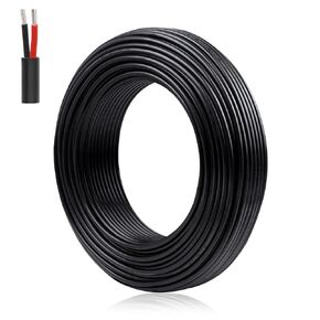 22 Gauge 2 Conductor Electrical Wire, 20M/65.6ft 22 AWG Insulated Stranded Hookup Wire, Black PVC Jacketed Tinned Copper Extension Cord, Flexible Low Voltage LED Cable for LED Strips Lamps Lighting