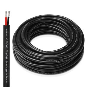 22 Gauge 2 Conductor Electrical Wire, 20M/65.6ft 22 AWG Insulated Stranded Hookup Wire, Black PVC Jacketed Tinned Copper Extension Cord, Flexible Low Voltage LED Cable for LED Strips Lamps Lighting