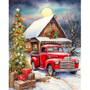 WEMEON Christmas Paint by Numbers Kit for Adults- Red Truck Paint by Numbers Kit for Adults Beginner, Adult Paint by Number Kits on Canvas Arts Crafts for Adults(16 x 20 Inch)