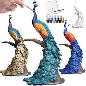 DecorSmart Figurine Arts and Craft Kits for Adults, 3D DIY Kits Hobbies for Adults Women Paint by Numbers Kit for Adults with Diamond Painting (Peacock)