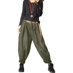 YESNO Baggy Cropped Pants for Women Casual Loose Elastic Waist Denim Trousers with Pockets PDJ