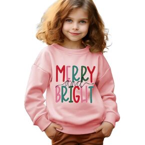 Merry and Bright Sweatshirt Kid Boy Girl Christmas Letter Print Pullover Crewneck Long Sleeve Shirt Tops 6-11 Years