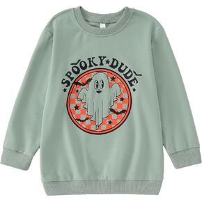 Ritatte Kids Halloween Sweatshirt Boy Girl Ghost Graphic Pullover Spooky Dude Letter Print Long Sleeve Shirt Fall Tops 7-12T