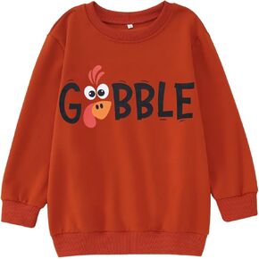 Boy Girl Thanksgiving Sweatshirt Gobble Funny Turkey Graphic Long Sleeve Shirt Kids Thankful Outfit Fall Clothes