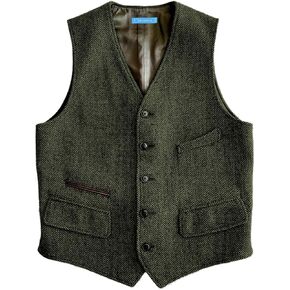 SOLOVEDRESS Mens Vintage Classic Herringbone Pattern Suit Vest V Neck Casual Wool Blend Waistcoat for Men