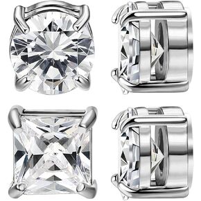 NEWITIN 2 Pairs Stainless Steel Magnetic Stud Earrings for Men Magnetic Earrings Men Clip on Earrings Non Piercing Earrings Unisex CZ Magnetic Earrings Diamond Earrings for Women Men