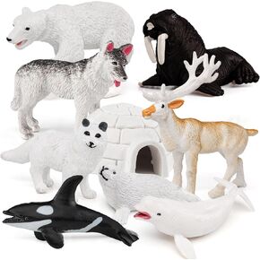 Arctic Ocean Animals Figurines Set 18PCS Christmas Toy Gift Polar Bear Figurine Arctic Fox Figure Penguin Figurines Snow Mold for Kids Toddlers Arctic Fish Figurines Preschool Educational Playset