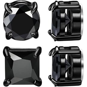 NEWITIN 2 Pairs Stainless Steel Magnetic Stud Earrings for Men Magnetic Earrings Men Clip on Earrings Non Piercing Earrings Unisex CZ Magnetic Earrings Diamond Earrings for Women Men