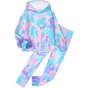 KANGKANG Girls Clothes Knitted Hoodie Pullover Tie Dye Leggings 2 Piece Girls' Clothing Sets Fall Sweatsuits Outfits