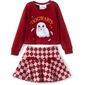 Harry Potter Girls Clothes Gryffindor Hogwarts Hedwig Owl Sweatshirts and Plaid Skirt Clothing Sets Outfits Red for Birthday
