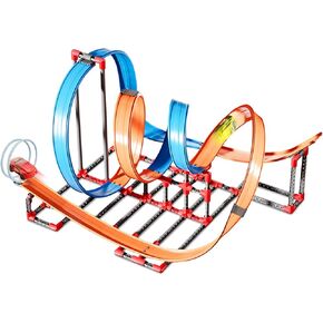 Race Car Track Set, Slot Car Race Track with 2 High-Speed Cars Multi-Shape Elevated Track, Vehicle Playset DIY Ideal Toy Gift for Boys & Girls Ages 3+ Christmas, Halloween, Birthdays (Blue)