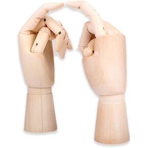 2 Pack 7INCH Wood Hand Model Wooden Artist Drawing Manikin Articulated Mannequin Right Left Hand Drawing Figure Artist Manikin Hand Model Art Sketching Painting for Home Office Desk Decoration