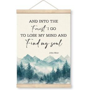 Yxadu Christian Canvas Poster, Into the Forest I Go Canvas Poster Wood Hanger, Spiritual Canvas Poster, Nature Painting Hanging Poster, Rustic Cabin Decor, Inspirational Home Living Room Decor