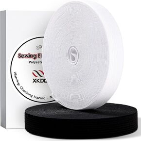 XKDOUS Elastic Band for Sewing, 0.6 Inch 14 Yards 2 Roll Knit Elastic Bands for Sewing Waistband and Pants Waist, High Elasticity(7 Yards White, 7 Yards Black)