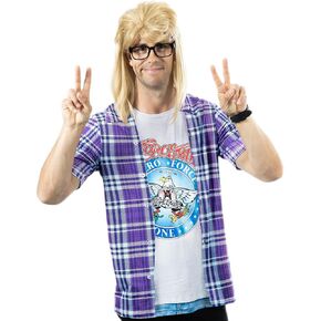 Garth Costume T-Shirt for Men M, L, XL, XXL - Iconic Photo-Realistic 3D Garth White Aero T-Shirt & Blue Flannel