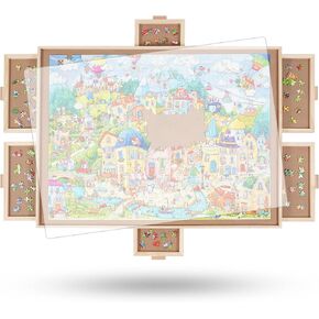 ALL4JIG 1500 Pieces Rotating Puzzle Board with 6 Drawers and Cover,26"x35"Portable Wooden Jigsaw Puzzle Table for Adults,Lazy Susan Spinning Puzzle Boards Birthday Gift for mom
