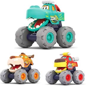 MOONTOY Baby Dinosaur Car Toys for 1 2 3 Year Old Boy Girl First Birthday Gift Dino Press and Go Animal Push Cars for Toddlers 1-3 Dinosaur Toys Kids 2-4 Outdoor Trucks Baby Toys 12-18 Months Ages 0-2