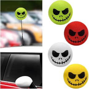 4 PCS Car Antenna Toppers, Skull Spooky Smile EVA Doll Auto Antenna Ball, Halloween Skull Smile Face Anti-Collision Antenna Topper for Most Vehicles, Car Accessories