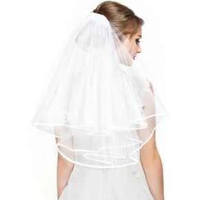 Bridal Veil White Wedding Veils Women's Satin Edge Tulle with Comb for Brides Shower Bachelorette Party, Engagement, Wedding, Bridesmaid Favors
